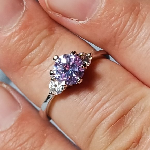 Source Unknown Jewelry - Silver Amethyst Ring with CZ Accents Size 9